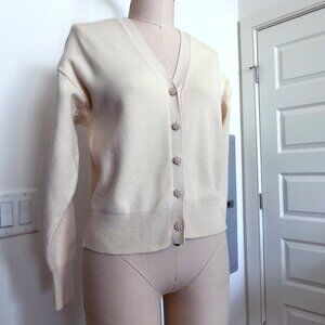 ZARA Cream Knit Cardigan w/ Flower Pearl Buttons | Size S (Fits M)